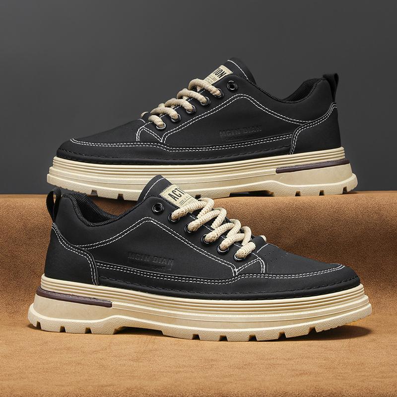 Men's Platform Sneakers Autumn Trend Non-slip Versatile Casual Shoes  New High Quality Leather Short Boots 