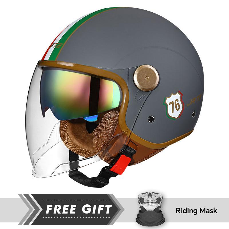 Men Women Open Face Motorcycle Helmet Dual Lens 3/4 Open Half Helmet Adult DOT Retro Jet Helmet Moto Equipment Four Seasons
