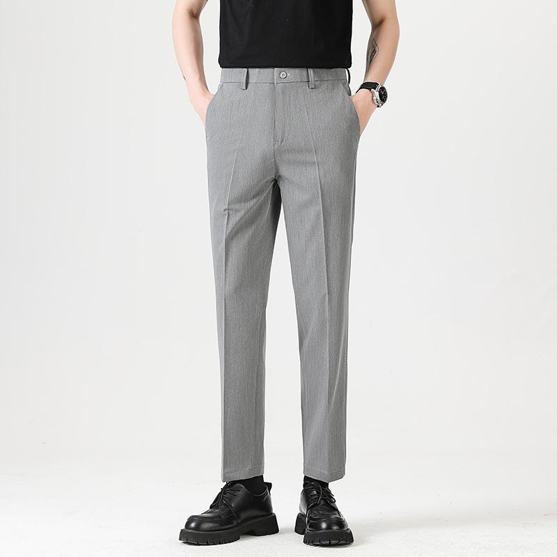 Light Luxury Men's Casual Small Trousers Elastic Small Straight Men's Trousers Nine-point Trousers Color Spinning Youth Trousers Men