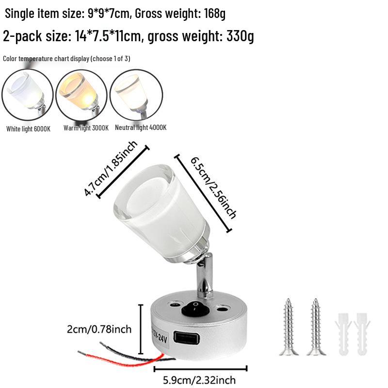 12V LED RV Bedside Reading Light with USB, 3W Yacht Marine Interior Lamp.