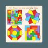 4 in 1 Montessori Tangram Jigsaw Puzzle Toy Wooden Geometric Shape Colorful Cognition Puzzle Wood Building Blocks Gifts for Kids