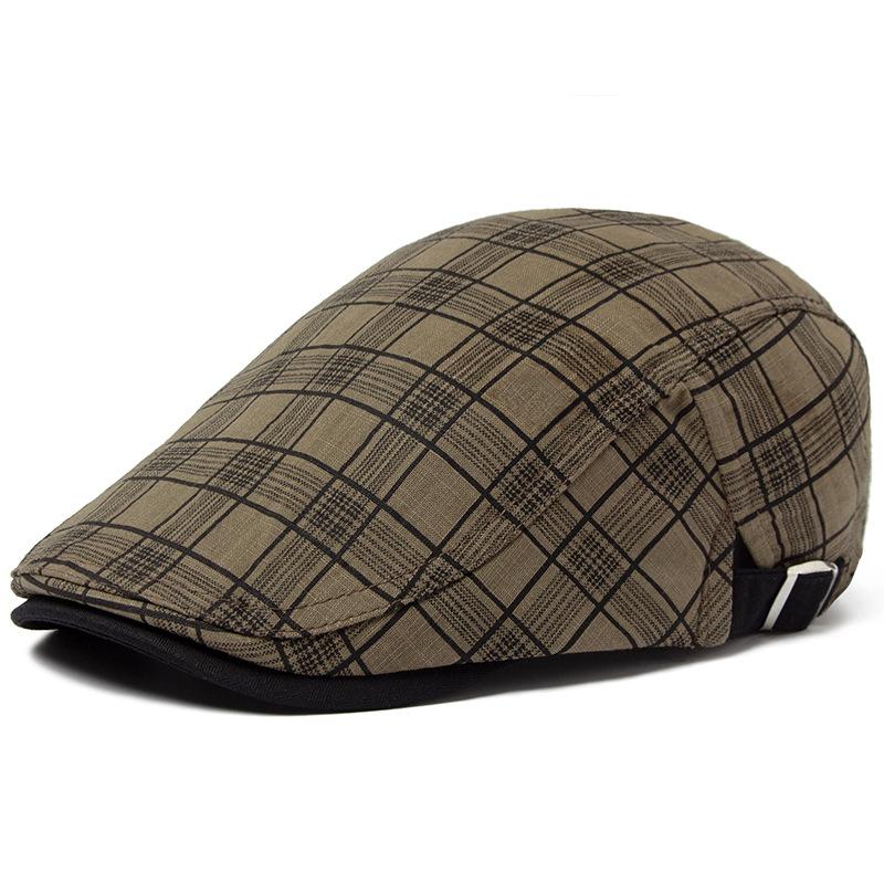 Boina de Verano Fina a Cuadros para Hombre Gorra de Sombra Británica de Algodón y Lino Gorra Delantera
