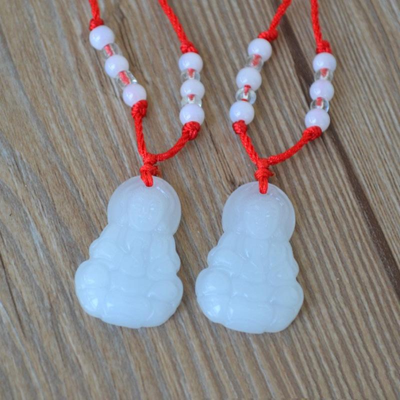 White Jade Guanyin Buddha Pendant Red Rope Necklace Safe Pendant Men's Necklace Women's Necklace