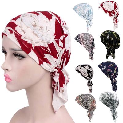 Women India Muslim Elastic Turban Print Cotton Hat Head Scarf Wrap
