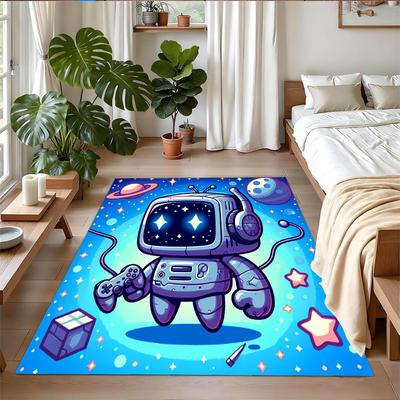 Anti‑Slip Crystal Velvet Floor Rug, Astro Bot Design Carpet for Indoor Living Bedroom Home Decoration