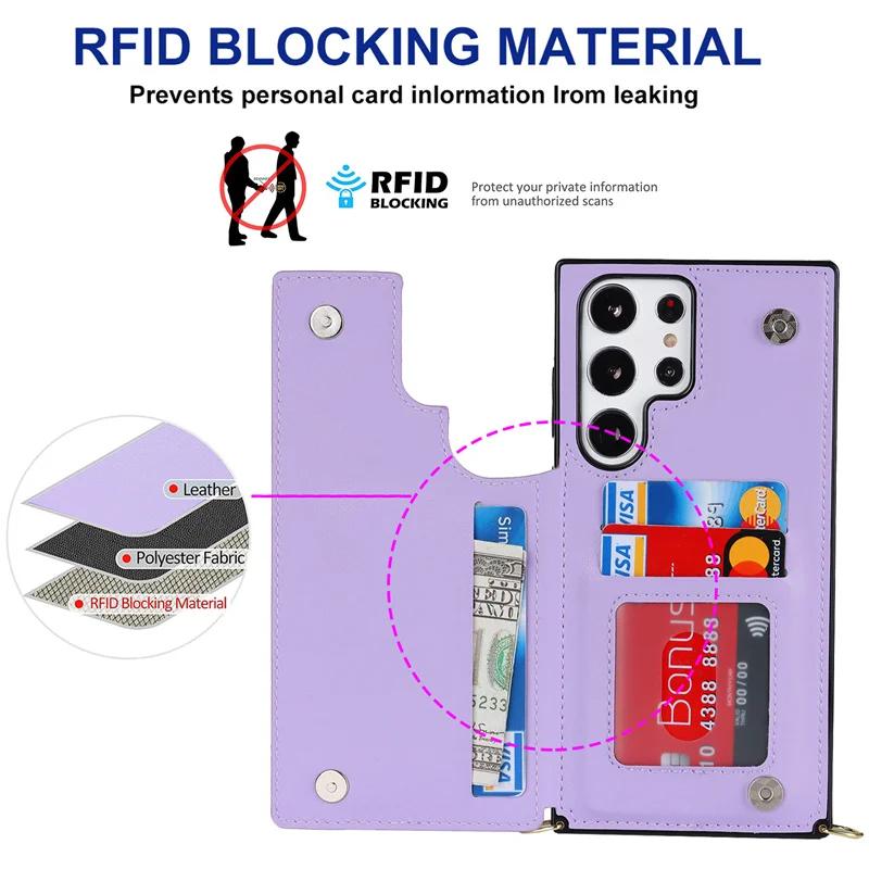 Zipper Wallet with Card Holder CrossbodyPhone Case for Samsung Galaxy S23 S21 S20 FE S24 S22 Plus S25 Ultra Leather Cover