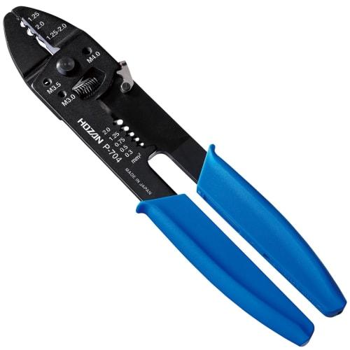 HOZAN P-704 Crimping Tool (for bare and insulated crimp terminals) with crimping pliers, screw cutter, and stripper for automotive maintenance