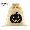 Natural Jute Gift Packaging Halloween Burlap Treat Bags, Pumpkin Ghost Bat Spider Witch Print Drawstring Party Favors Candy Pouches for Cookies Snacks