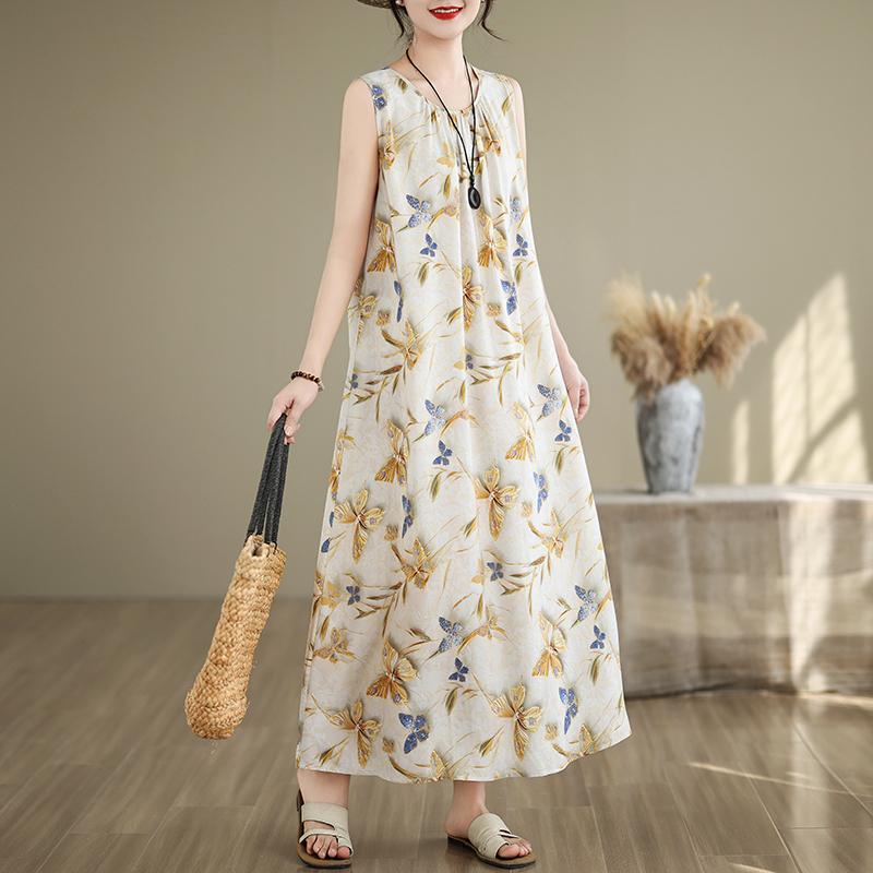 Elegant Women's Summer Dress Loose Sleeveless Plus Size Casual Long Dresses Vintage Clothes