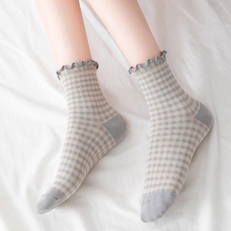 6Pairs Women Lolitas Crew Socks Cotton Bootie Socks Ruffle Frilly Ankle Dress Socks Sweet Calf Socks Princesses Socks