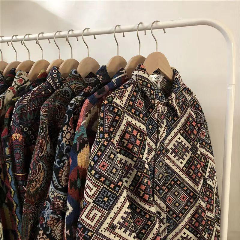 

Men s Japanese Retro Vintage Cuban Shirt - Long Sleeve, Loose Fit, Autumn/Winter Style M