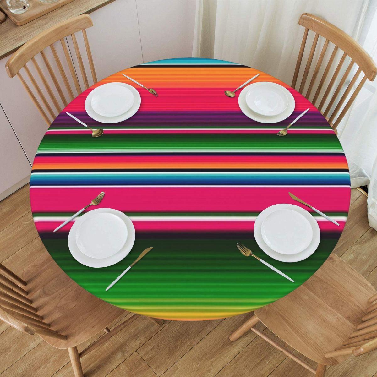Textilien Unisex Mexican Blanket Striped Fiesta Serape Waterproof Round Tablecloth Oilproof Table Cloth For Kitchen Events Dining Table Cover