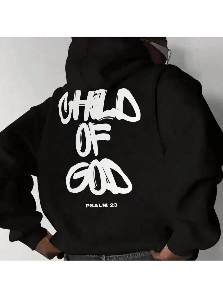 Unisex Autumn of God Psalm 23 Faith Slogan Graphic Print Hoodie Casual Long Sleeve Pullover Top for Daily Wear