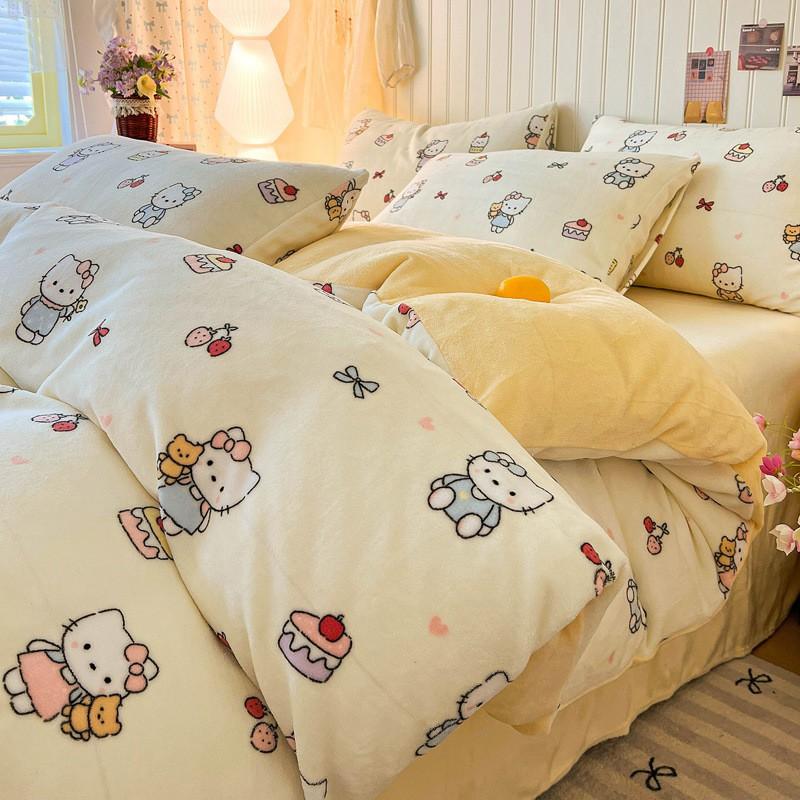 Winter Milk Fleece Bedding Set Coral Thick Sheet Duvet Cover Student Dorm