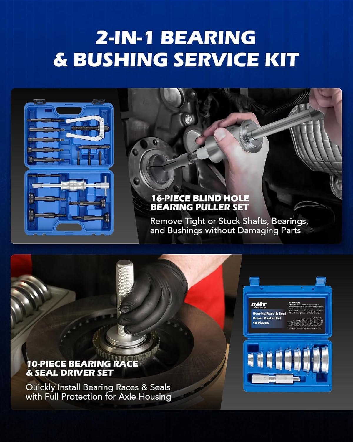 Набор из 26 предметов для снятия подшипников с 10 разрезными цангами и 9 направляющими дисками United States