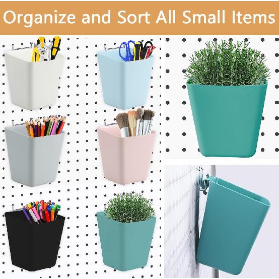 6Pack Pegboard Cups, Large Pegboard Bins with Hooks, Square Box Shape Pegboard Cup Holder Accessories for Garage Office Craft Room DIY Tools Playroom