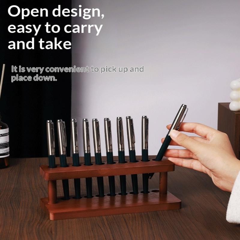 Walnut Wood Test Tube Rack Multifunction Desk Pencil Organizer Pen Holder Phone Stand Stationery Storage Office School Supplies
