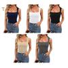 Women Summer Vest Square Collar Wide Shoulder Strap Sleeveless Tank Tops Solid Color Slim Fit Ribbed Camisole