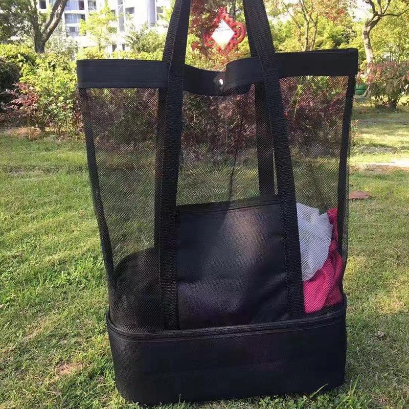Wärmeerhaltung Picknick Strandtasche Frauen Mesh Transparent Doppelschicht Schwimmen Lagerung Hohe Kapazität Einkaufen Wasserdichte Taschen Tote