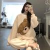 Thickened and Warm Women's Winter Two-piece Flannel Home Wear Pajamas O-neck Loose Cute Cartoon Women's Pajamas Home Wear