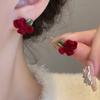 Retro Burgundy Premium Medieval Velvet Gardenia Earrings, a Two-wear Exquisite Fringed Earring.