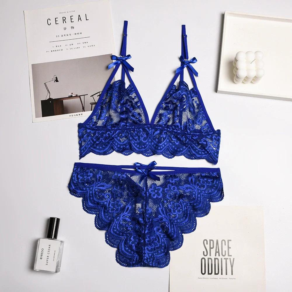 Sexy Lace Lingerie Set Plus Size Sleepwear with Steel Ring Garter Bowknot Thong Lenceria Nightwear