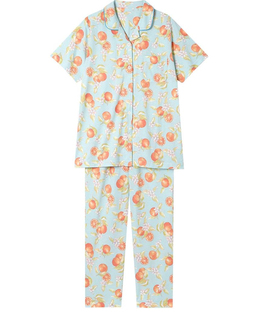 EP8077 SX Short Long Cotton Blend Jersey Fabric Wing/Wacoal Women's Pajamas, 5/8 Sleeves, Sleeves, Pants, (Main Body),