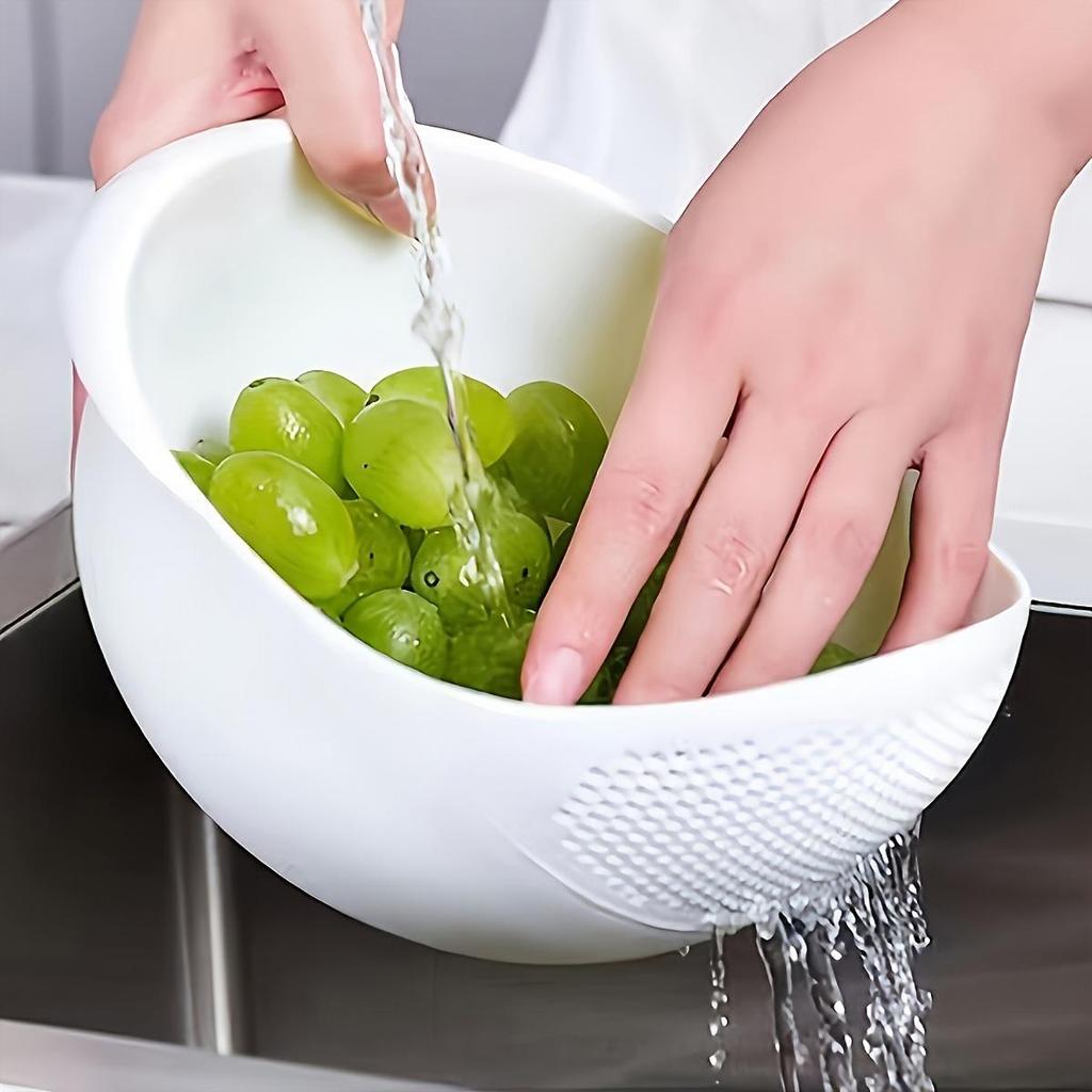 Rice Washing and Draining Basket, Creative Sieve with Handle, Convenient and Multifunctional, Large Capacity Streamlined Design for Quick Drainage