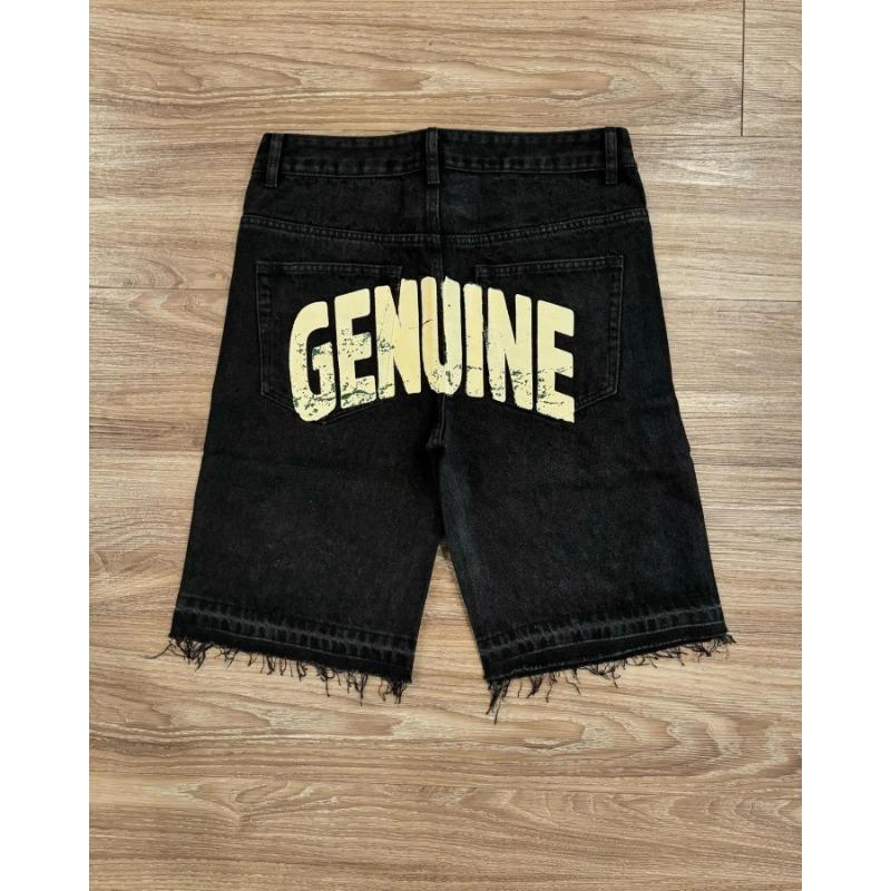 High Street Hip Hop Rhinestone Cross Straight Denim Knee Length Shorts
