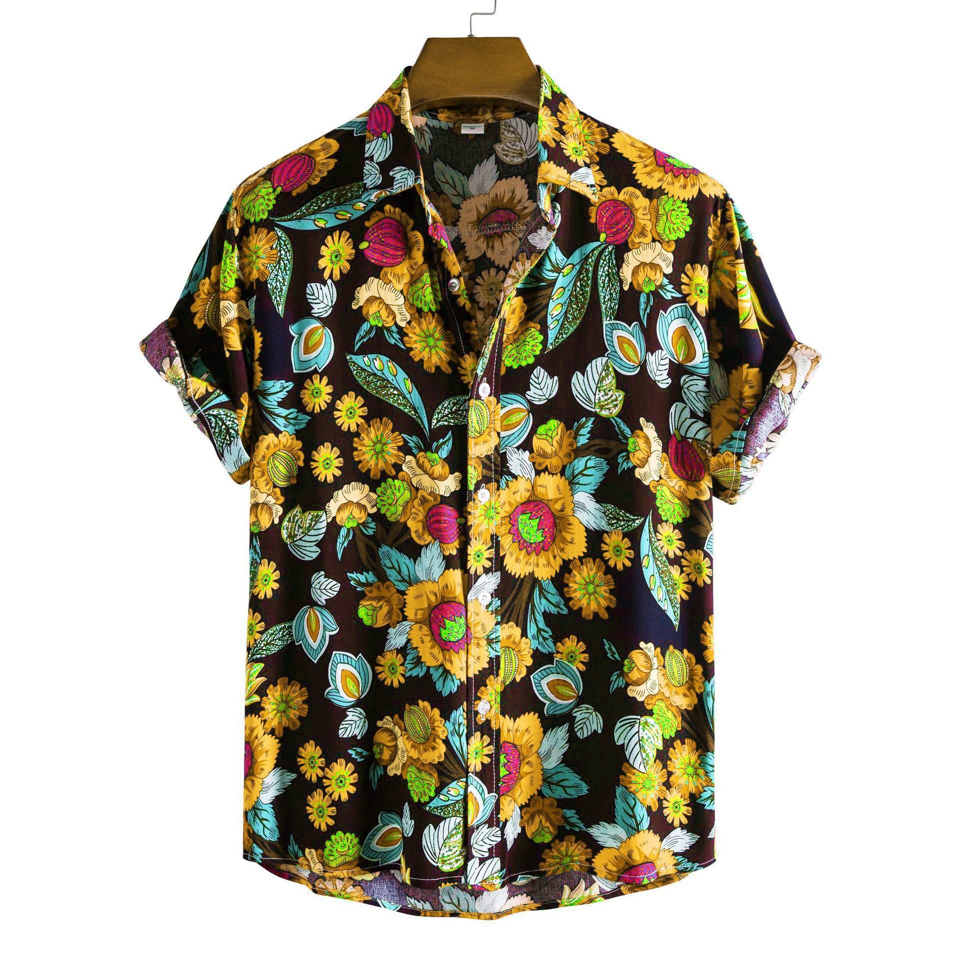 Men s new summer floral men s casual short-sleeved flower shirt M