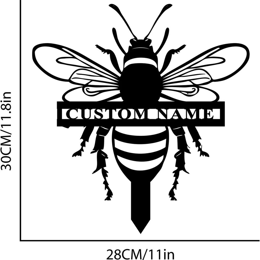 Metal Garden Stake, Personalized Bee Sign for Yard, Outdoor Metal Decor, Patio Art