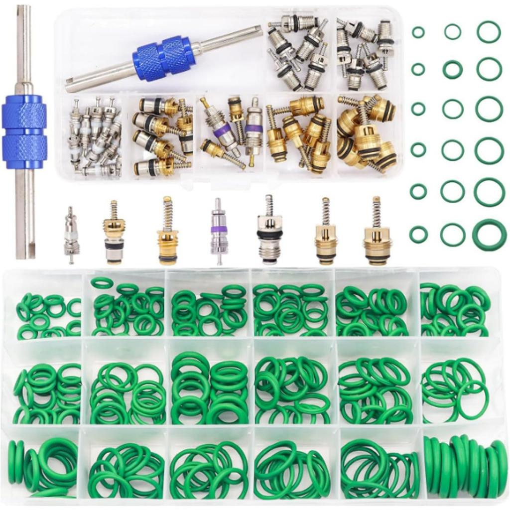 Car AC Service Kit 40pcs/102pcs Valve Cores + 270 O-Rings + Tools R12/R134a Compatible Nitrile Rubber Seals for Repair, Maintenance