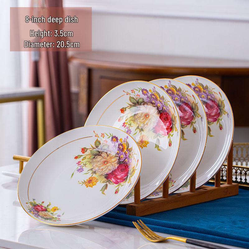 Gilded European Style Rice Husk Dinner Plate Set (4 Deep Plates)
