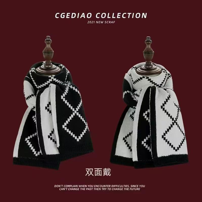 Red Scarf Women's Winter Versatile Premium Sense China Red Checked Destiny Women's Winter Scarf Christmas New Year