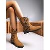 Women's Plus Size Mid Heel Women's Boots Autumn and Winter New Leopard Print Block Heel Martin Boots Pointed Mid Leg Boots