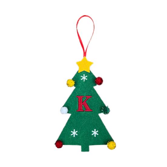 Christmas Tree Pendant Ornament with Lanyard 26 Letter Design Felt Fabric Holiday Xmas Tree Hanging Decoration