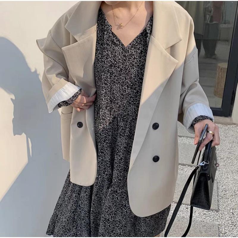 Casual Blazer for Women Spring and Autumn Korean Style Design Versatile Lazy Style Off-shoulder Small Suit for Women