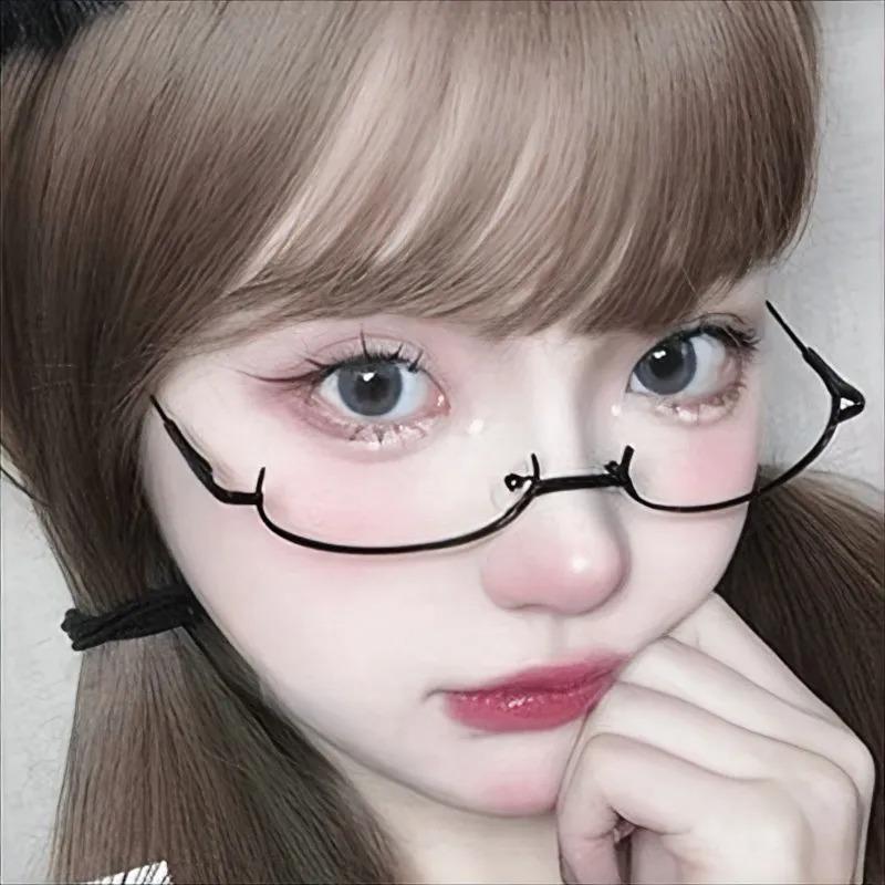 Harajuku Half Frames Glasses Women Vintage Metal Oval No Lens Optical Spectacles Eyewear Girls Cosplay Pography Eyeglasses