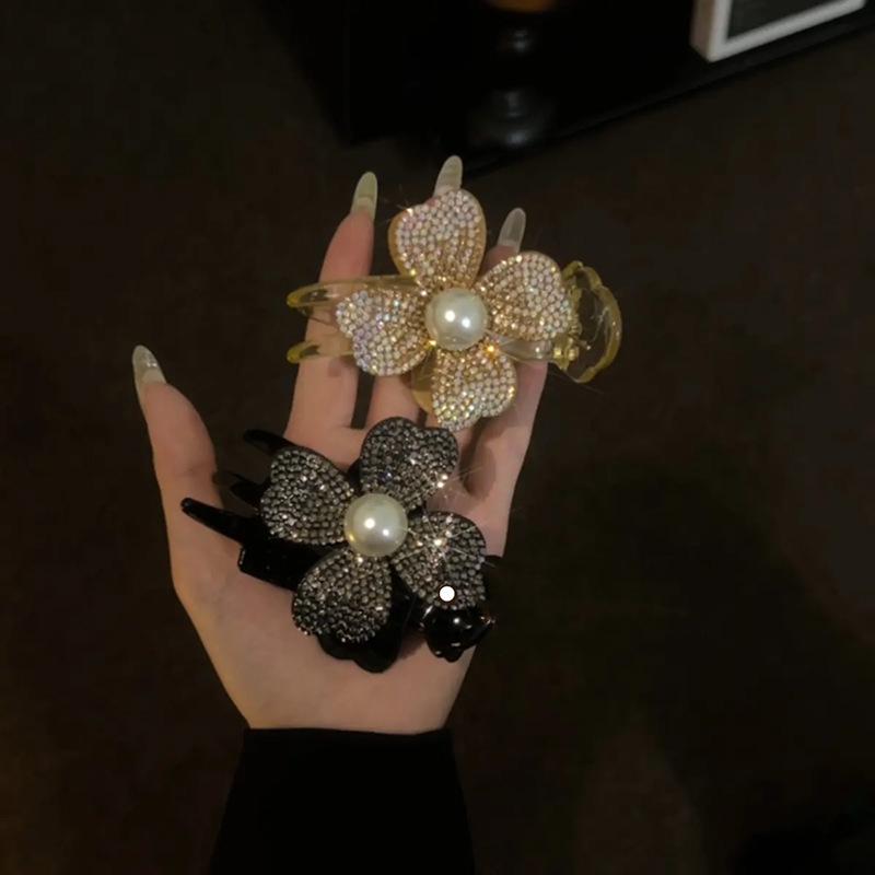 Diamond Flower Hair Claw Clip - Elegant Updo Accessory for Women