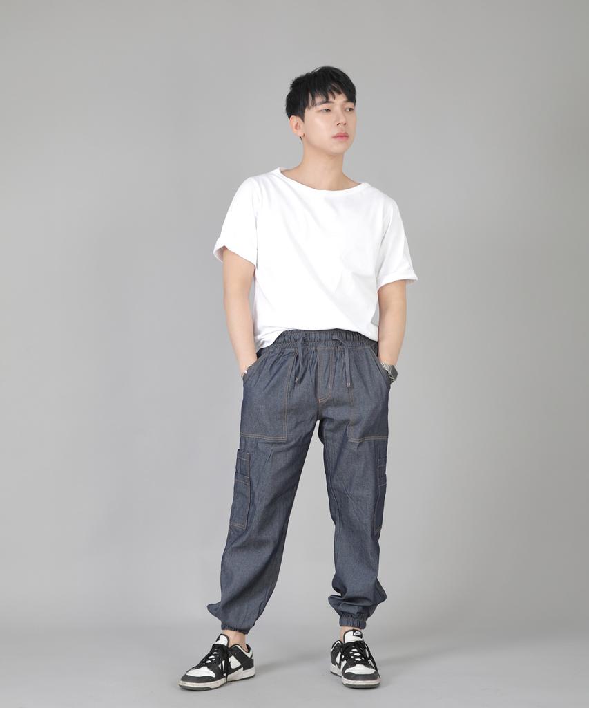 Seinteukeulu Two-Layer Wide Cargo Jogger Pants W2-308J Denim Light Indigo