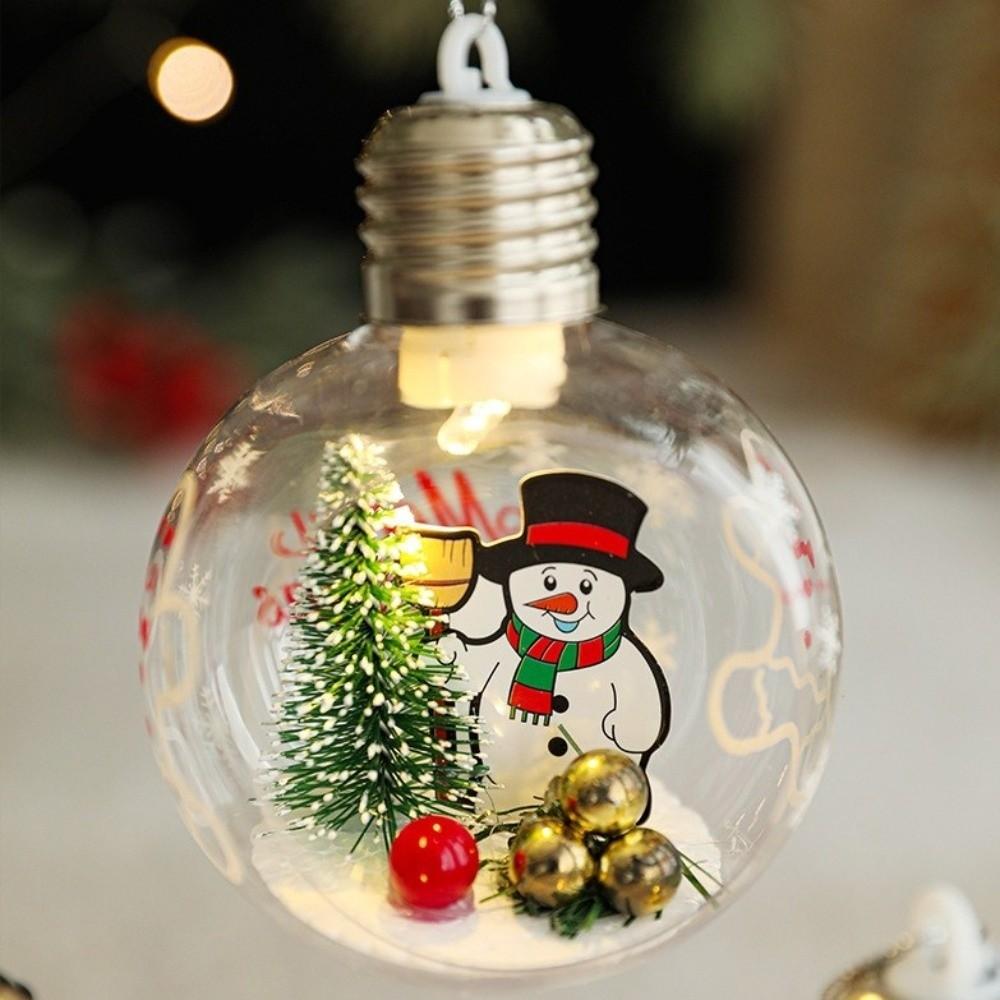 Transparent Christmas Ball Light Feature Cartoon Design Santa Claus Pendant Plastic Material Elk Pattern Christmas Tree Pendant