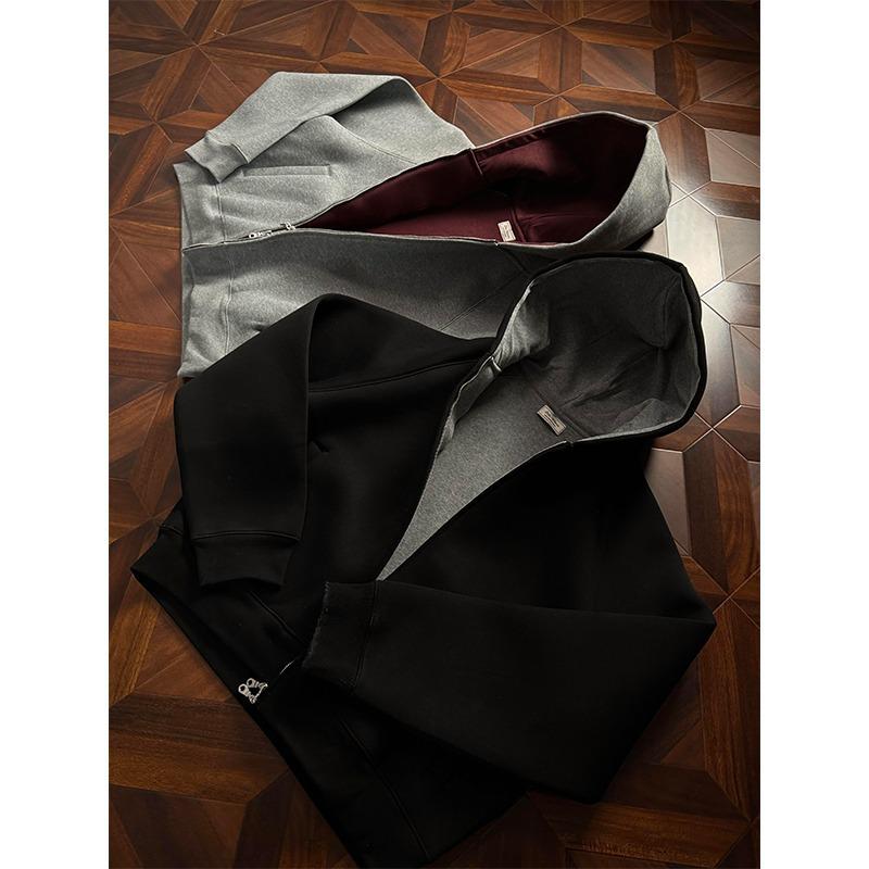 Men s American-Style Heavyweight Hooded Cardigan Sweatshirt, Spring/Autumn Trendy Boxy Fit. M