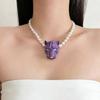 Stylish Niche Enamel Leopard Pendant Necklace Women High-end Light Luxury Pearl Beaded Collarbone Jewelry Gift