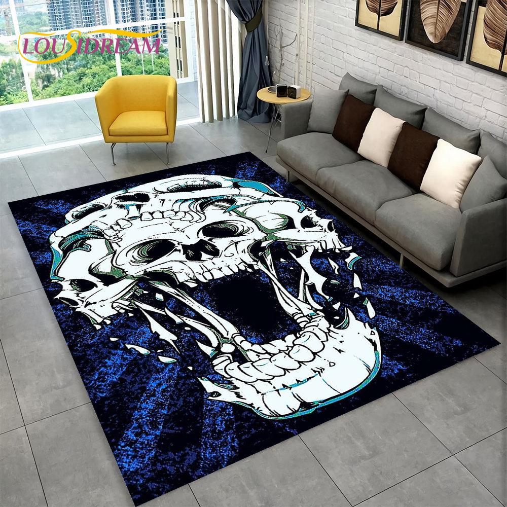3D Creative Gothic Horror Skull Modern Area Rug,Carpet Rug for Living Room Bedroom Sofa Doormat Decor,Kitchen Non-slip Floor Mat