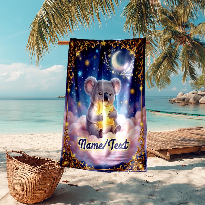 1PC Custom Name Koala Star Night Sky Beach Towel Highly Absorbent And Sand-Resistant Towel for Swimming, Pool, Yoga, And Travel Lightweight