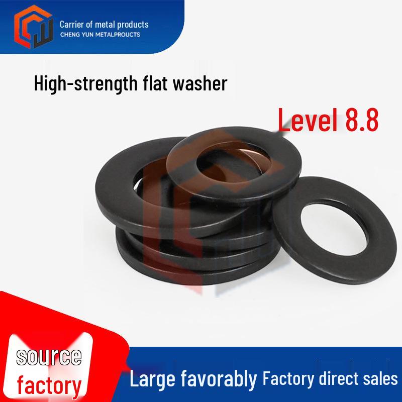 High-Strength Black Metal Flat Washer Spacer (M6-M48) - Thickened, Round, Enlarged