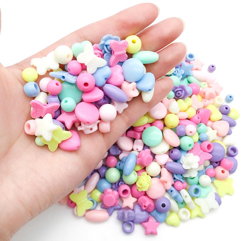 50g Mix of Acrylic Butterfly, Heart, Round Loose Beads for DIY Macaron Color Bracelets & Necklaces.