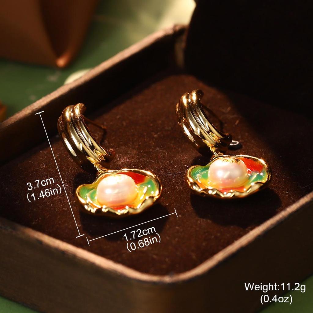 2024 Pearl Heart Flower Oil Painting Enamel Stud Earrings - Advanced Design Jewelry