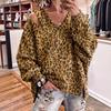 Damen Freizeit Sweatshirt mit Leopardenmuster, V-Ausschnitt, langen Ärmeln, lockerem Schnitt und One-Shoulder-Ausschnitt
