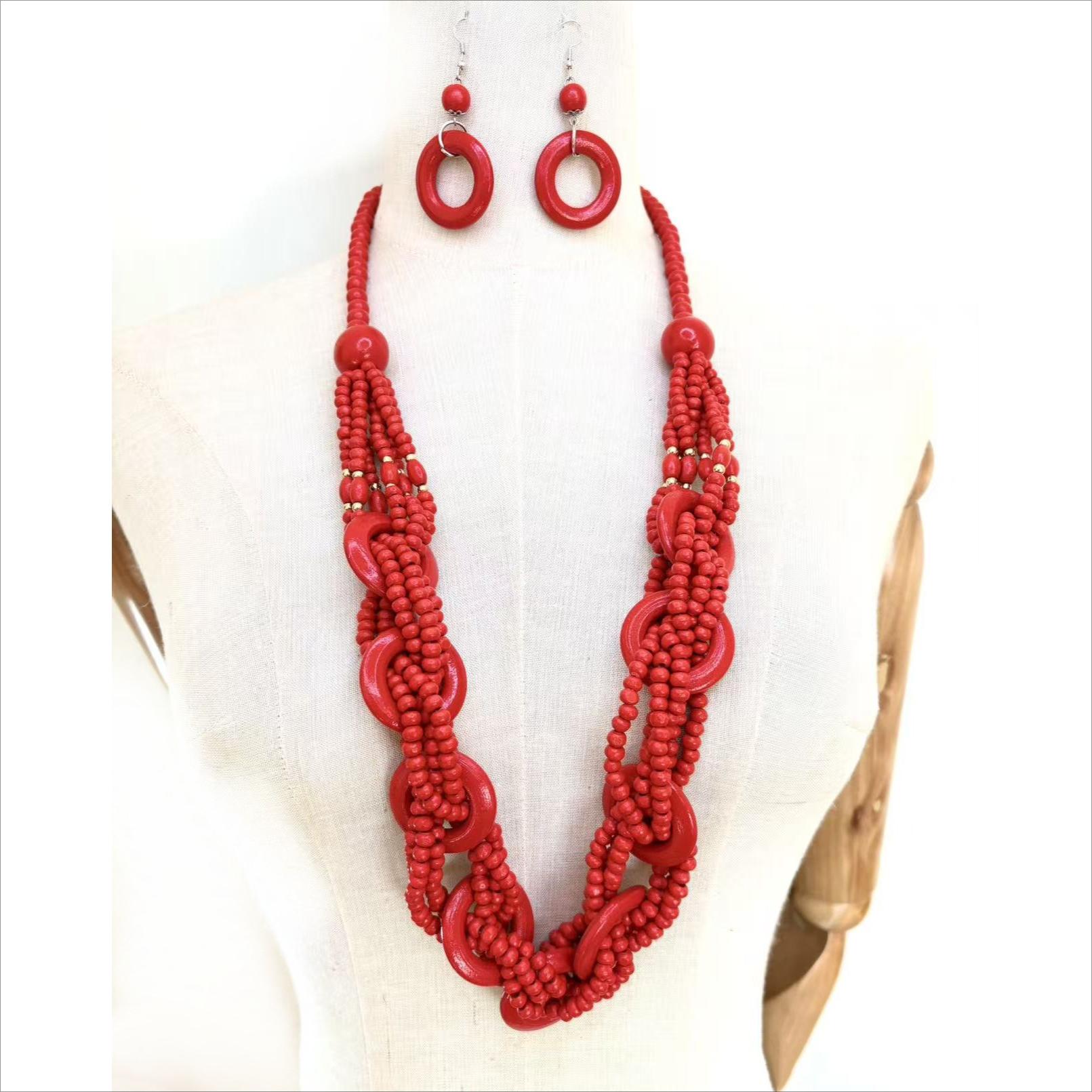 

Retro Style Multilayer Disc Beaded Necklace Sweater Chain for Women Statement Jewelry Accessory красный